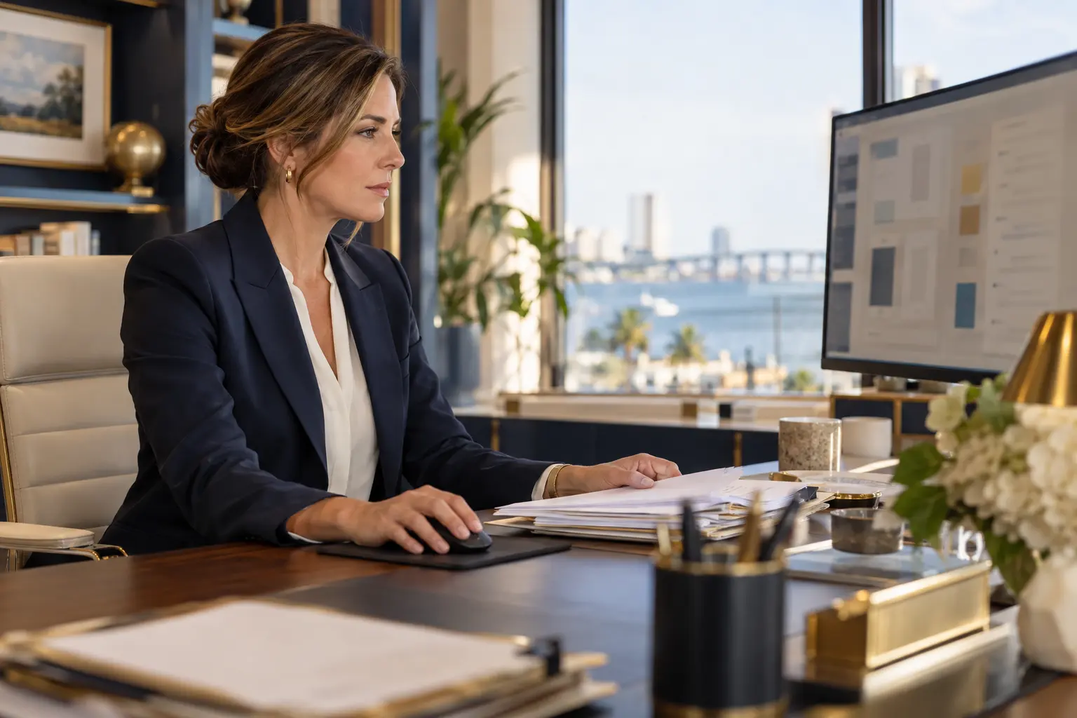 An operations specialist reviewing source documents while software organizes the work.